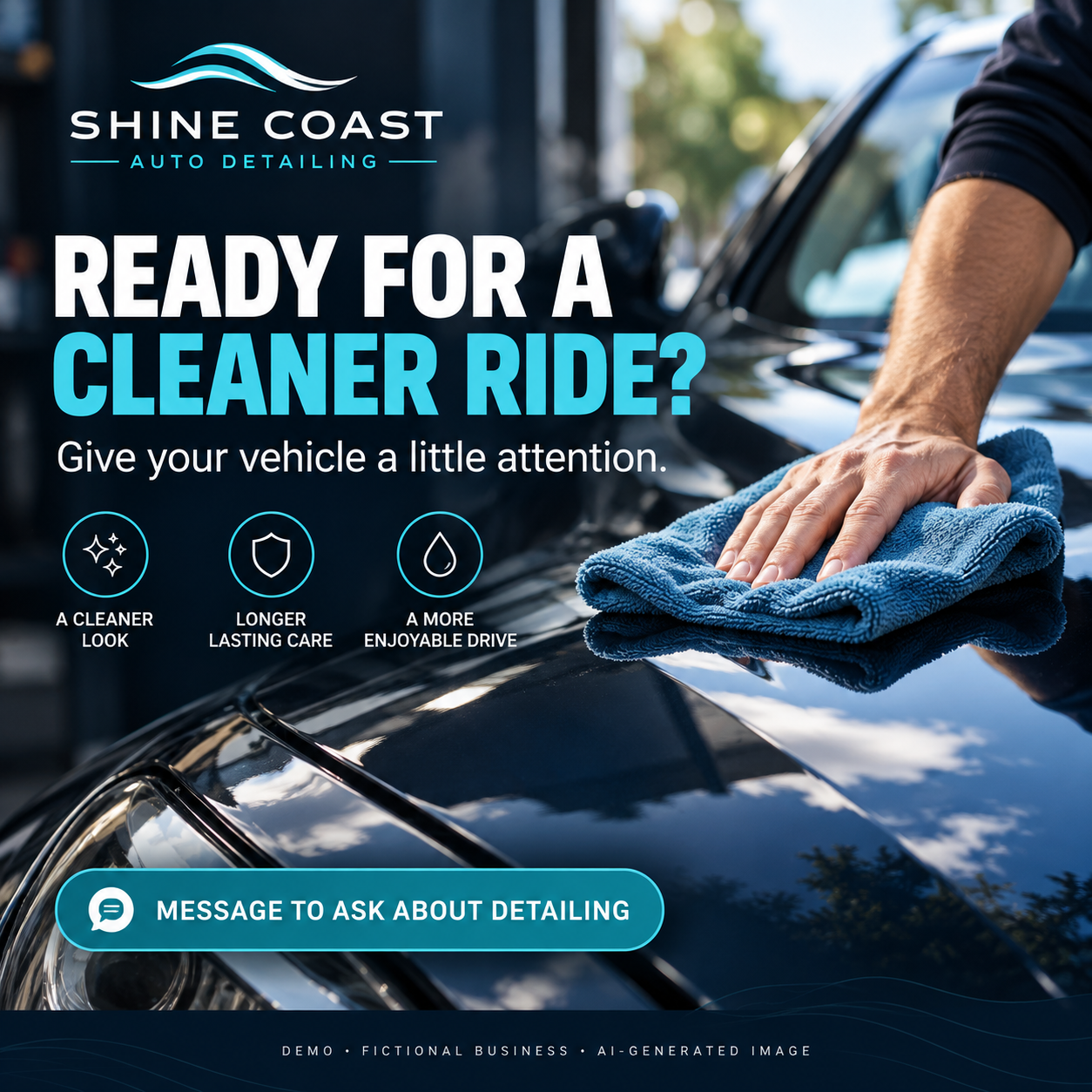 Demo detailing inquiry graphic for fictional Shine Coast Auto Detailing